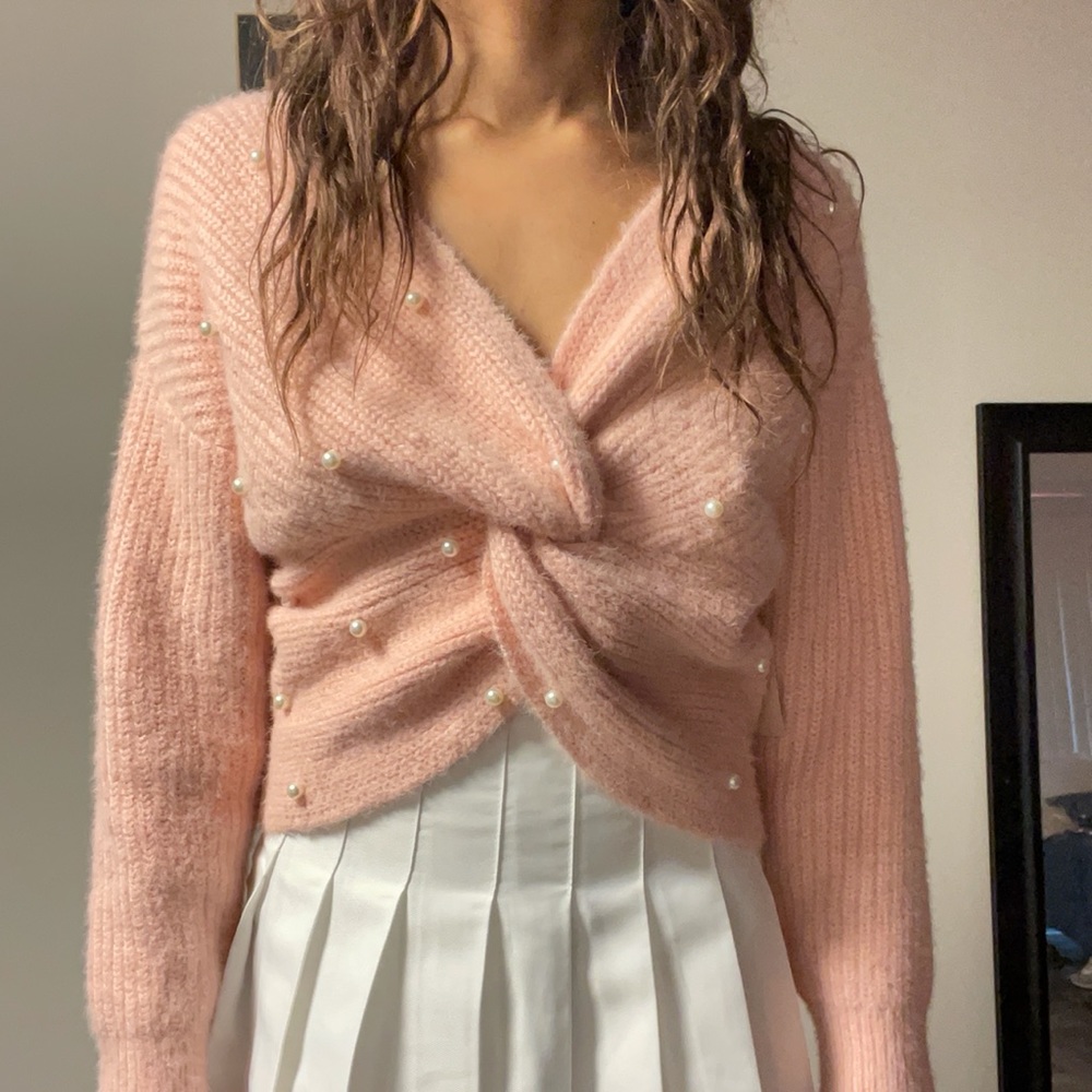 Long sleeve pink w/ pearls sweater